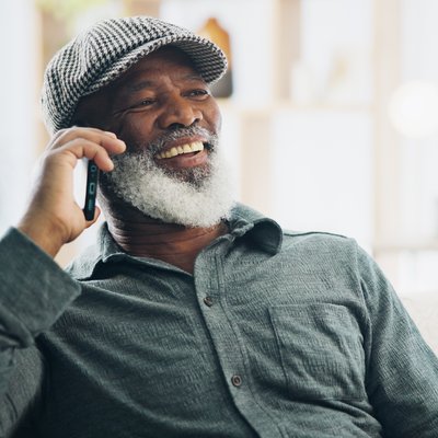 Senior man happy and relax for phone call